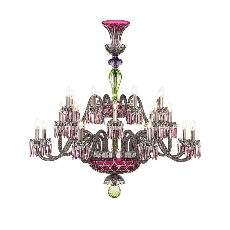 Saint-Louis Crystal Arlequin 24-Light Chandelier Amethyst and Chartreuse Saint-Louis Crystal Arlequin 24-Light Chandelier Amethyst and Chartreuse