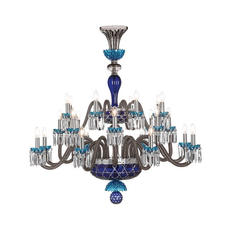 Saint-Louis Crystal Arlequin 24-Light Chandelier Dark Blue and Sky Blue Saint-Louis Crystal Arlequin 24-Light Chandelier Dark Blue and Sky Blue