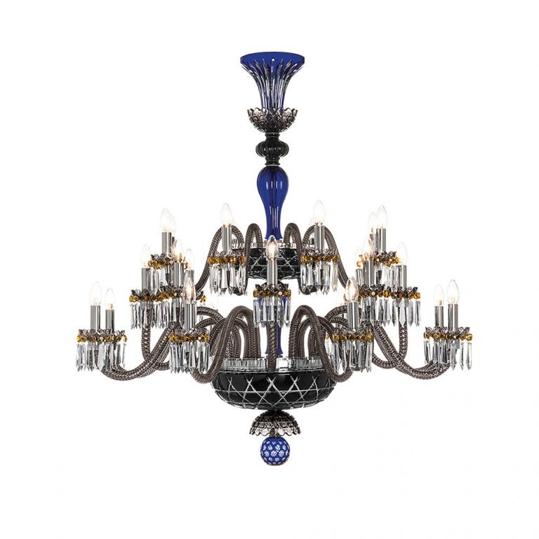 Saint-Louis Crystal Arlequin 24-Light Chandelier Dark Blue and Black Saint-Louis Crystal Arlequin 24-Light Chandelier Dark Blue and Black