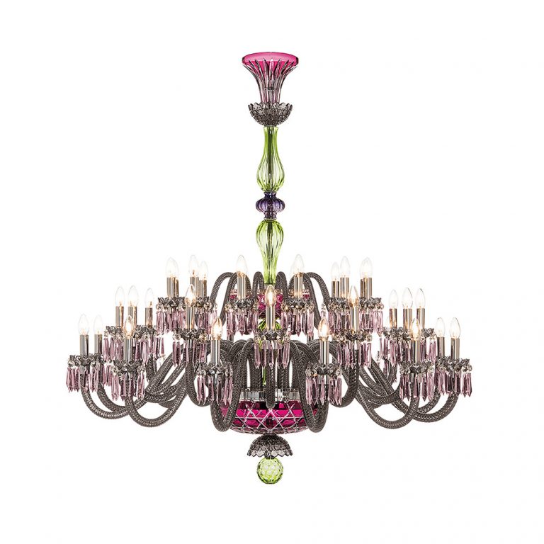 Saint-Louis Crystal Arlequin 36-Light Chandelier Amethyst and Chartreuse Saint-Louis Crystal Arlequin 36-Light Chandelier Amethyst and Chartreuse