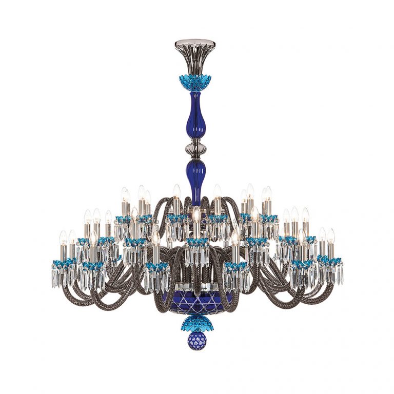 Saint-Louis Crystal Arlequin 36-Light Chandelier Dark Blue and Sky Blue Saint-Louis Crystal Arlequin 36-Light Chandelier Dark Blue and Sky Blue