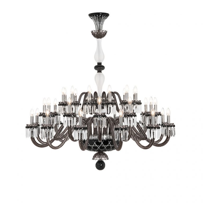 Saint-Louis Crystal Arlequin 36-Light Chandelier Black and Clear