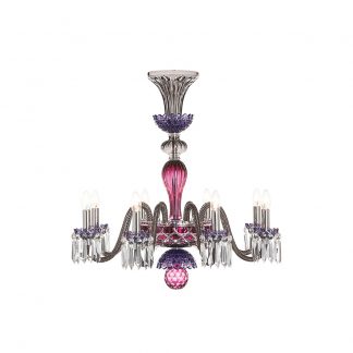 Saint-Louis Crystal Arlequin Eight-Light Chandelier Amethyst and Purple