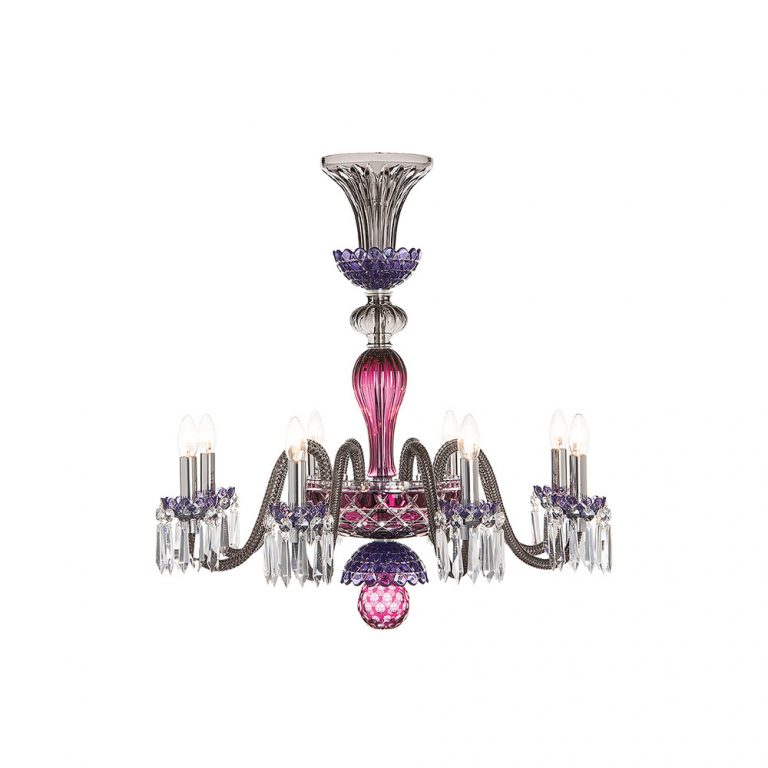 Saint-Louis Crystal Arlequin Eight-Light Chandelier Amethyst and Purple Saint-Louis Crystal Arlequin Eight-Light Chandelier Amethyst and Purple