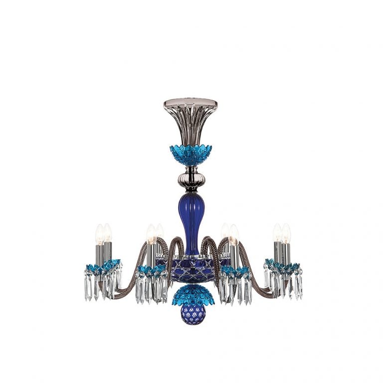 Saint-Louis Crystal Arlequin 8-Light Chandelier Dark Blue and Sky Blue Saint-Louis Crystal Arlequin 8-Light Chandelier Dark Blue and Sky Blue