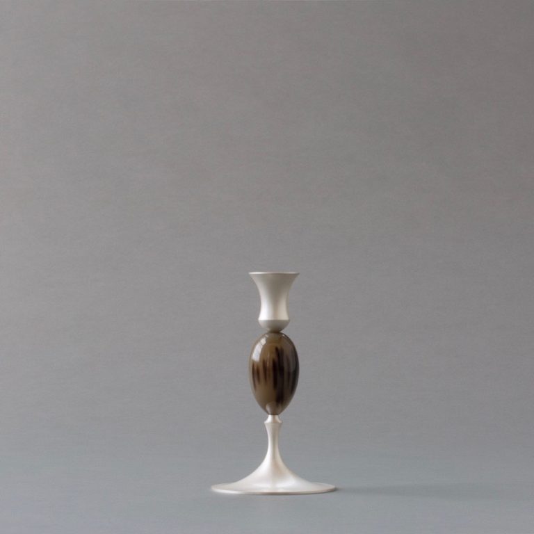 E.R. Butler Satin Silver Candlestick with Ox Horn