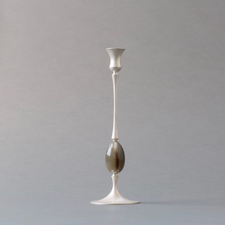 E.R. Butler Satin Silver Candlestick with Ox Horn