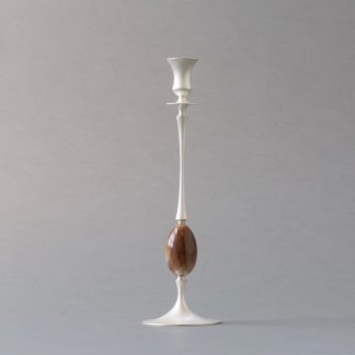 E.R. Butler Satin Silver Candlestick with Ox Horn
