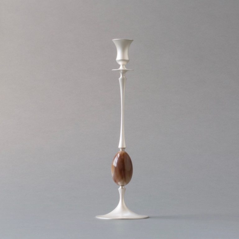 E.R. Butler Satin Silver Candlestick with Ox Horn