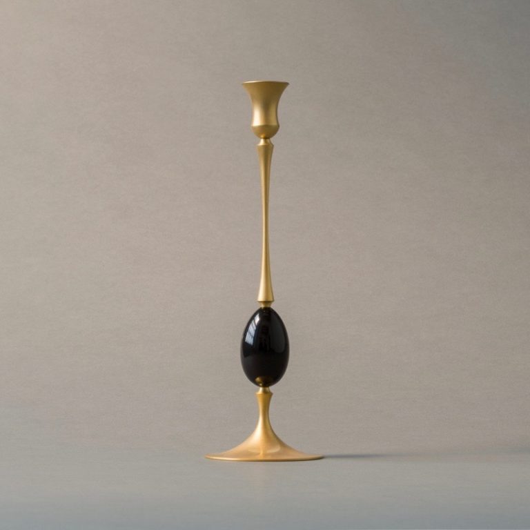 E.R. Butler Satin Gold Candlestick with Buffalo Horn
