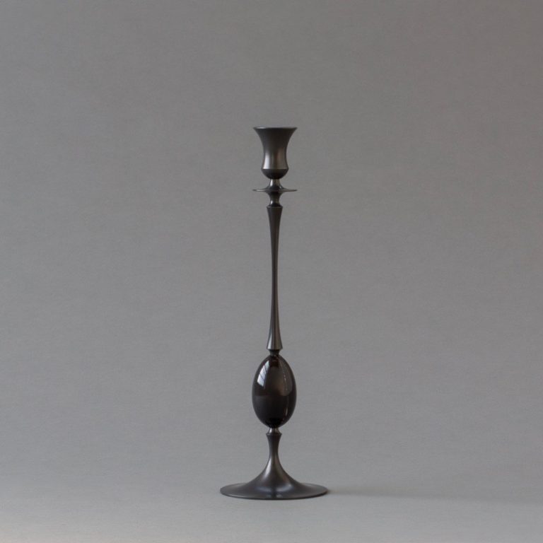 E.R. Butler Oxidized Bronze Candlestick with Buffalo Horn