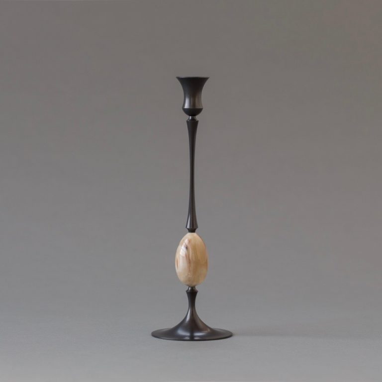 E.R. Butler Oxidized Bronze Candlestick with Ox Horn