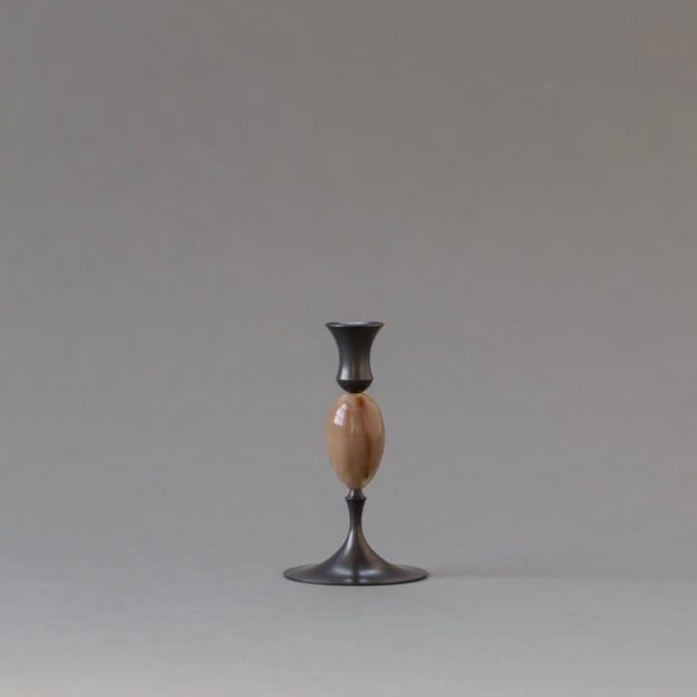 E.R. Butler Oxidized Bronze Candlestick with Ox Horn E.R. Butler Oxidized Bronze Candlestick with Ox Horn