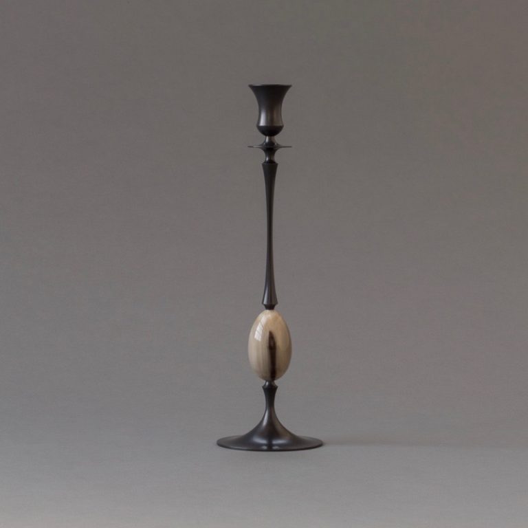 E.R. Butler Oxidized Bronze Candlestick with Ox Horn