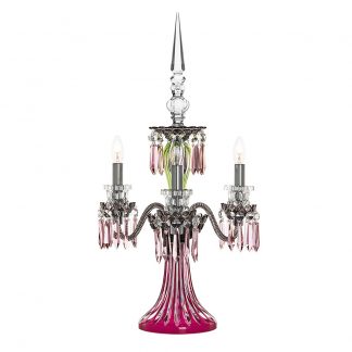 Saint-Louis Crystal Arlequin Three-Light Electric Candelabra Amethyst and Chartreuse