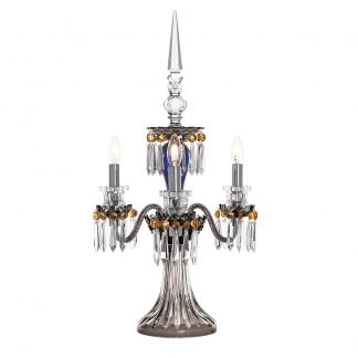 Saint-Louis Crystal Arlequin Three-Light Electric Candelabra Dark Blue and Black