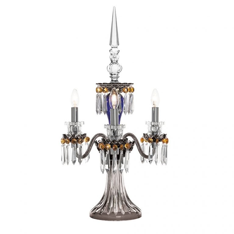 Saint-Louis Crystal Arlequin Three-Light Electric Candelabra Dark Blue and Black Saint-Louis Crystal Arlequin Three-Light Electric Candelabra Dark Blue and Black