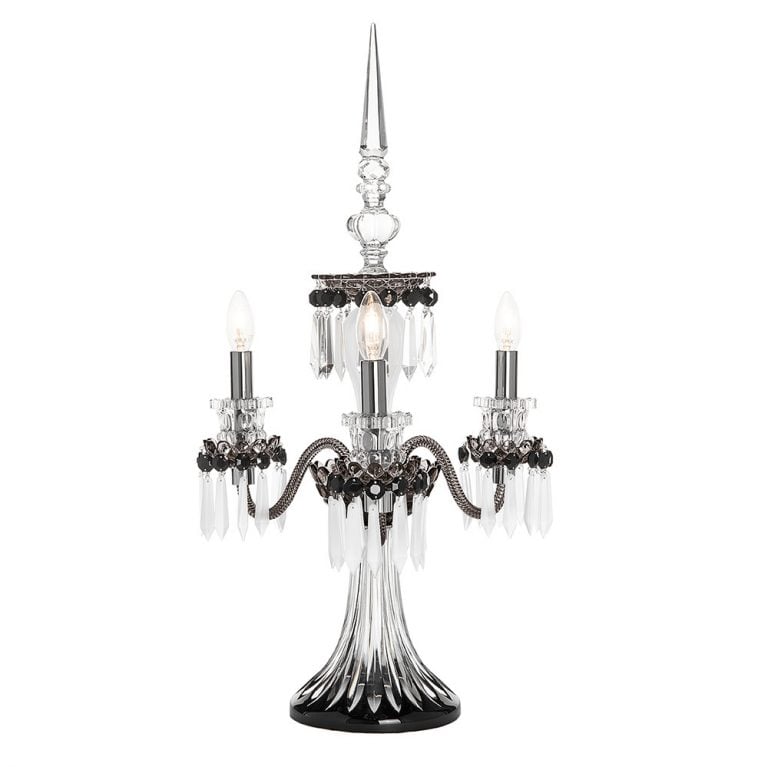 Saint-Louis Crystal Arlequin Three-Light Electric Candelabra Black and Clear Saint-Louis Crystal Arlequin Three-Light Electric Candelabra Black and Clear