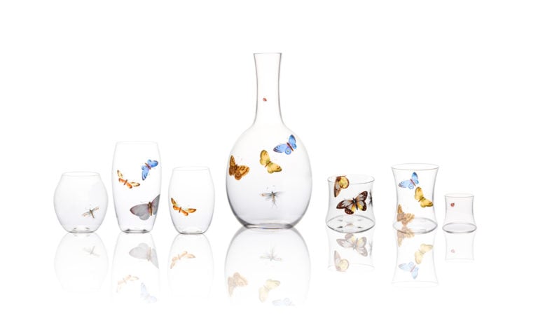 Lobmeyr Balloon Barware with Painted Butterflies Lobmeyr Balloon Barware with Painted Butterflies