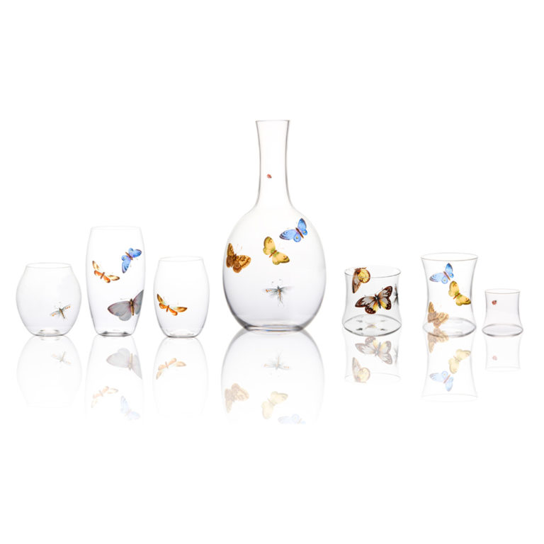 Lobmeyr Balloon Barware with Painted Butterflies Lobmeyr Balloon Barware with Painted Butterflies