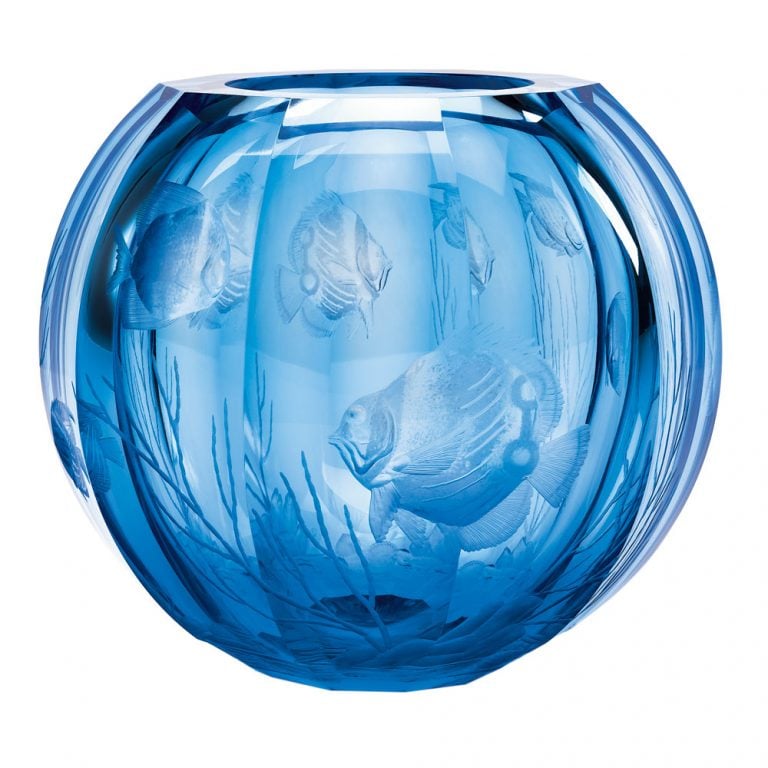 Moser Hand Cut Aquamarine Globe Vase