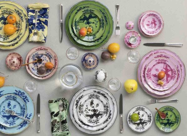 Ginori 1735 Oriente Italiano assorted dinnerware set on table | Kneen & Co