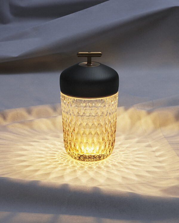 Saint-Louis Folia Portable Lamp Black Wood Amber Crystal