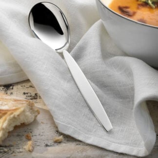 Robbe & Berking 12 spoon on wooden table with linen napkin