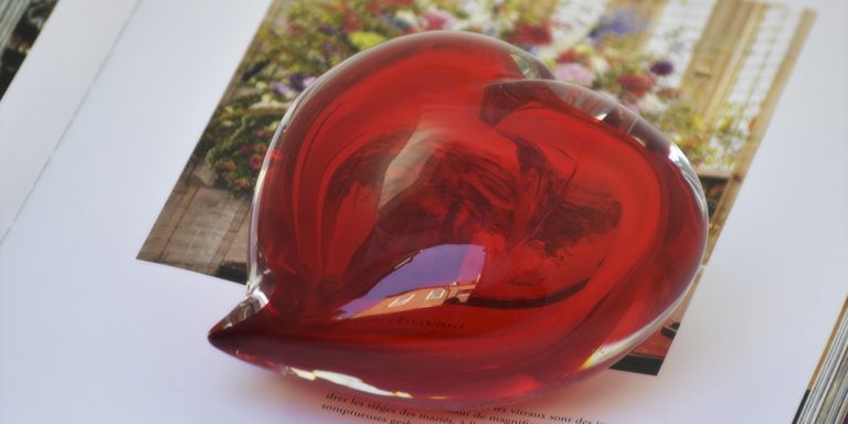 Giberto Venezia Amore Heart Paperweight on Desk at Kneen & Co.