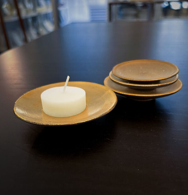 Terracotta Gold Mini Plates used as Votive