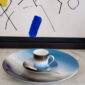 Marie Daage Tie Dye Blue and Black Plate, Espresso Cup and Saucer