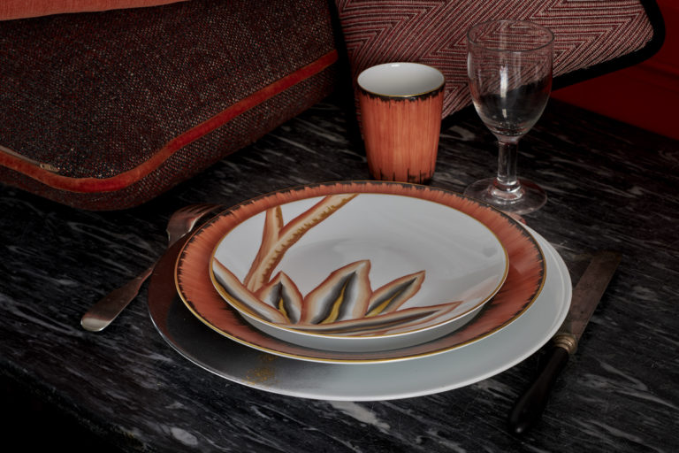 Marie Daage Verdure Place Setting in Coral Palette