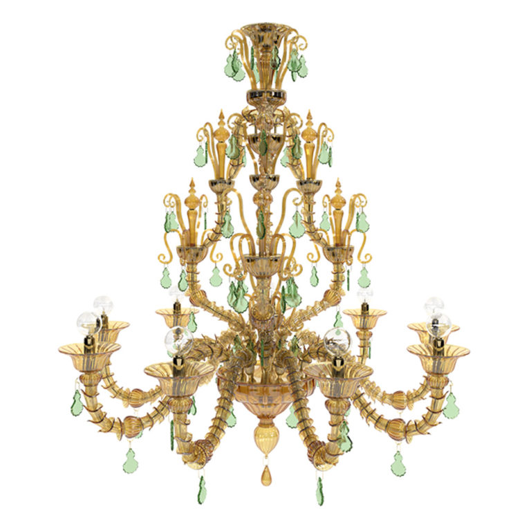 Venini Diamantei 9-Light Chandelier Amber copy Venini Diamantei 9-Light Chandelier Amber