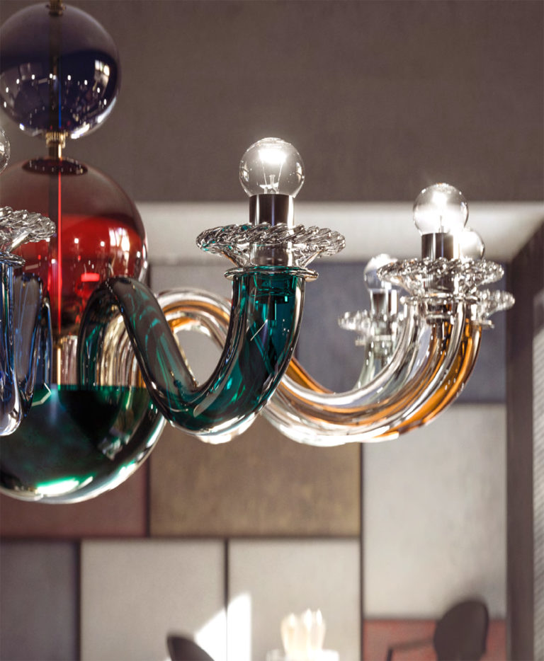 Venini Gio Ponti Chandelier Multicolor Mood Close Up Venini Gio Ponti Chandelier Multicolor Mood Close Up