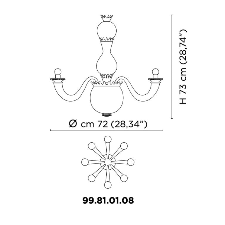 Venini Gio Ponti 8-Light Chandelier Opaline Grey Scale copy Venini Gio Ponti 8-Light Chandelier Opaline Grey Scale