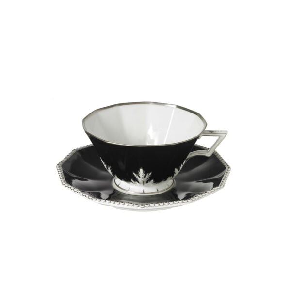 Nymphenburg Black Platinum Pearl Tea Cup and Saucer