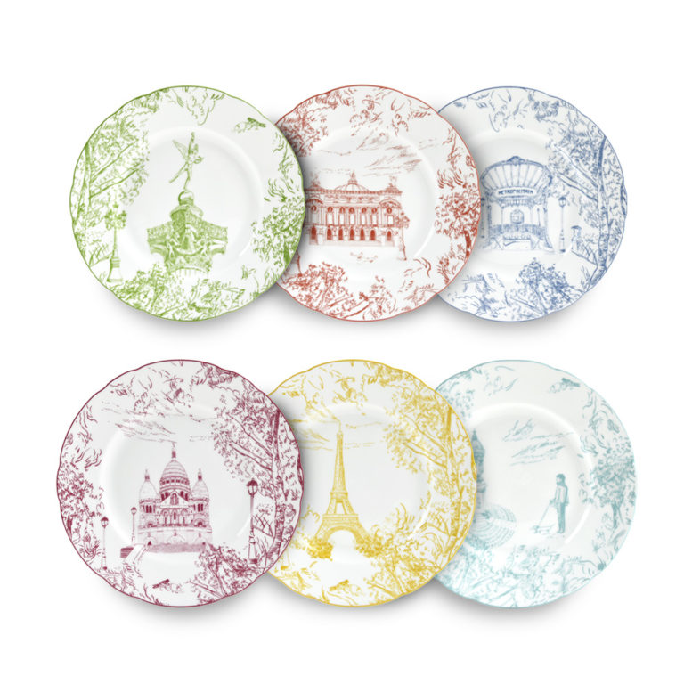 Bernardaud Tout Paris Set of 6 Assorted Salad Plates