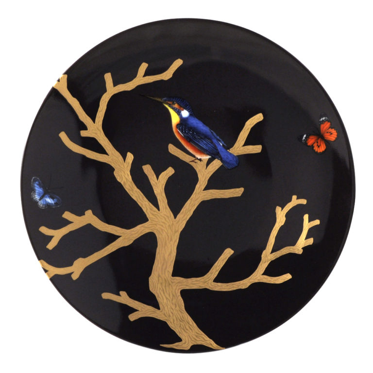 Bernardaud Aux Oiseaux Ebony Set of 4 Coupe Salad Plates Mood