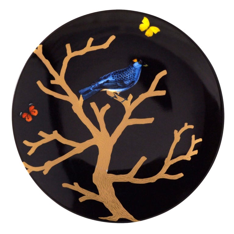 Bernardaud Aux Oiseaux Ebony Set of 4 Coupe Salad Plates Mood