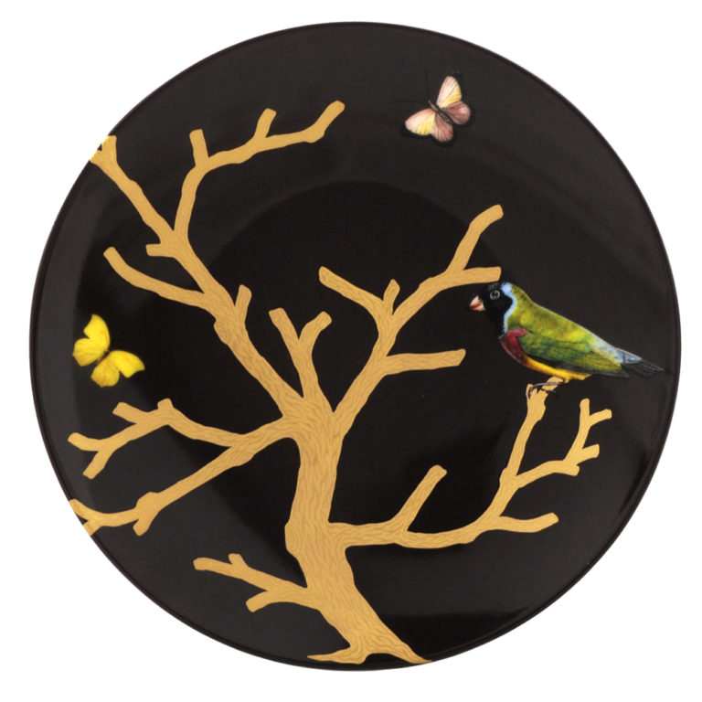 Bernardaud Aux Oiseaux Ebony Set of 4 Coupe Salad Plates Mood