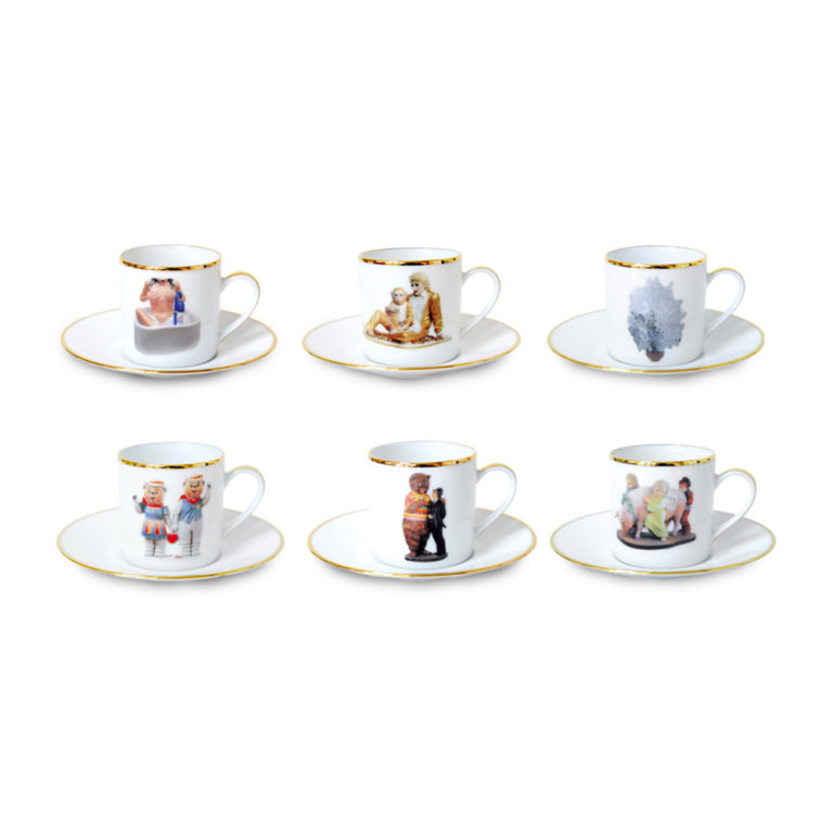 Bernardaud Jeff Koons Banality Series Set of 6 Assorted After Dinner Coffee Cups and Saucers