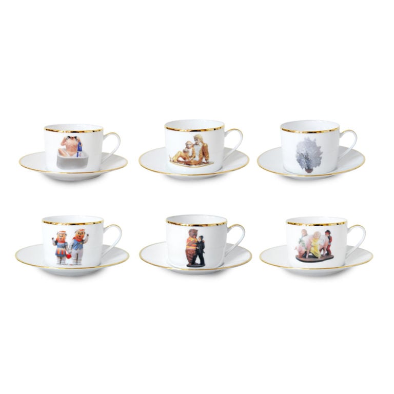Bernardaud Jeff Koons Banality Series Set of 6 Assorted Tea Cups and Saucers