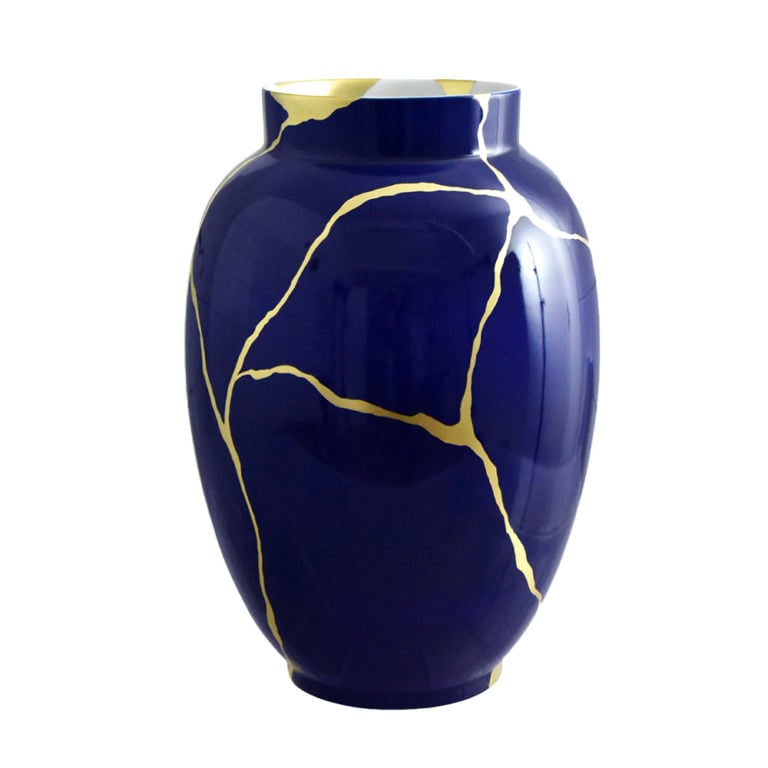 Bernardaud Kintsugi Large Vase Cobalt Blue