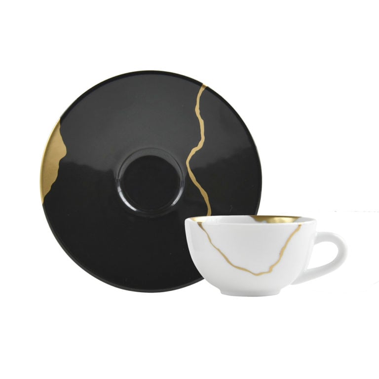 Bernardaud Kintsugi Coal Black Coffee Cup and Saucer