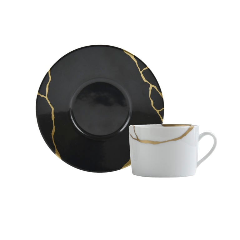 Bernardaud Kintsugi Coal Black Tea Cup and Saucer Bernardaud Kintsugi Coal Black Tea Cup and Saucer