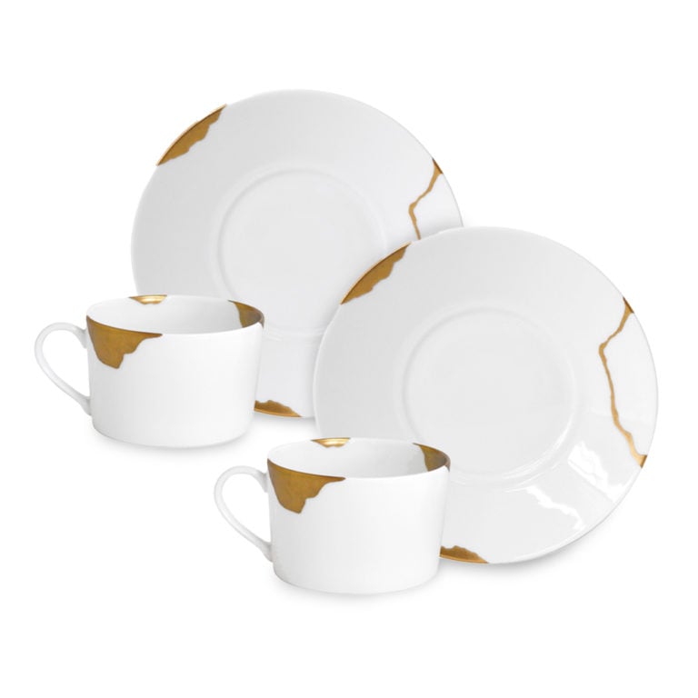 Bernardaud Kintsugi Breakfast Cups And Saucers – Assorted Set Of 2 Bernardaud Kintsugi Breakfast Cups And Saucers – Assorted Set Of 2