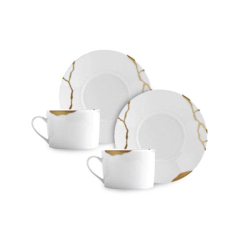 Bernardaud Kintsugi Tea Cups And Saucers – Assorted Set Of 2 Bernardaud Kintsugi Tea Cups And Saucers – Assorted Set Of 2
