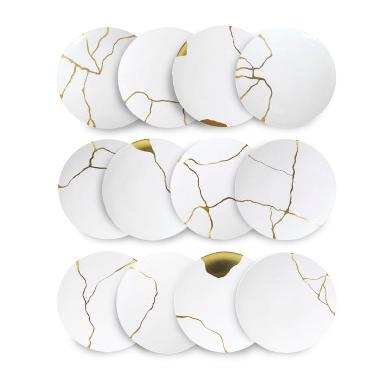 Bernardaud Kintsugi Coupe Dinner Plates - Assorted Set of 12