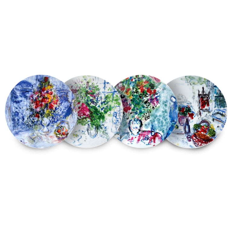 Bernardaud Marc Chagall Les Bouquets de Fleurs Set of 4 Assorted Coupe Salad Plates