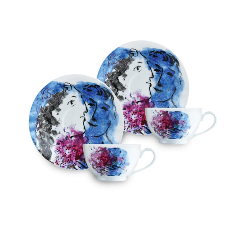 Bernardaud Marc Chagall Les Bouquets de Fleurs Tea Cup and Saucer Set of 2